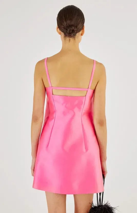 Oroton Satin Mini Bow Dress Candy Pink Size AU 8 photo 3