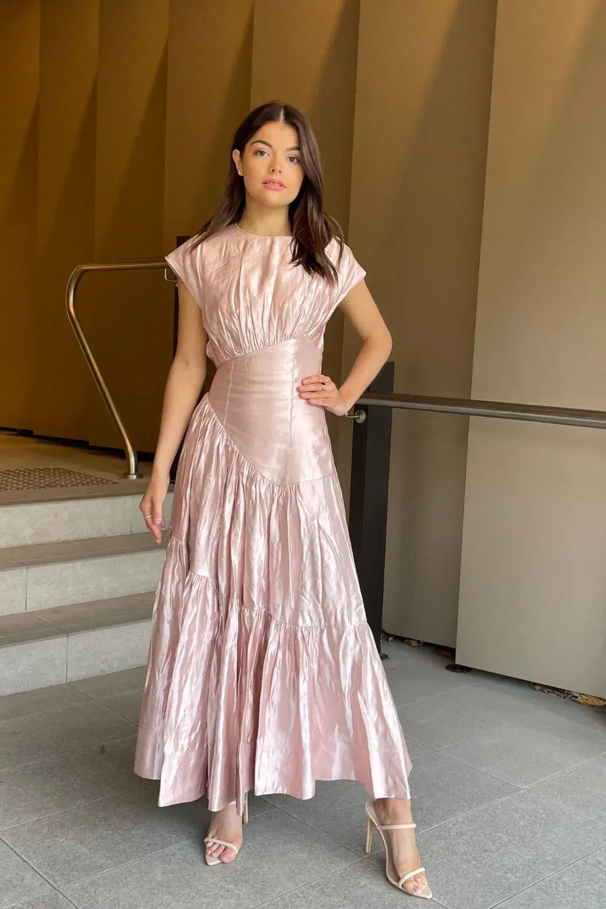 Aje Serendipity Reflection Midi Dress Metallic Pink Size 4 photo 3