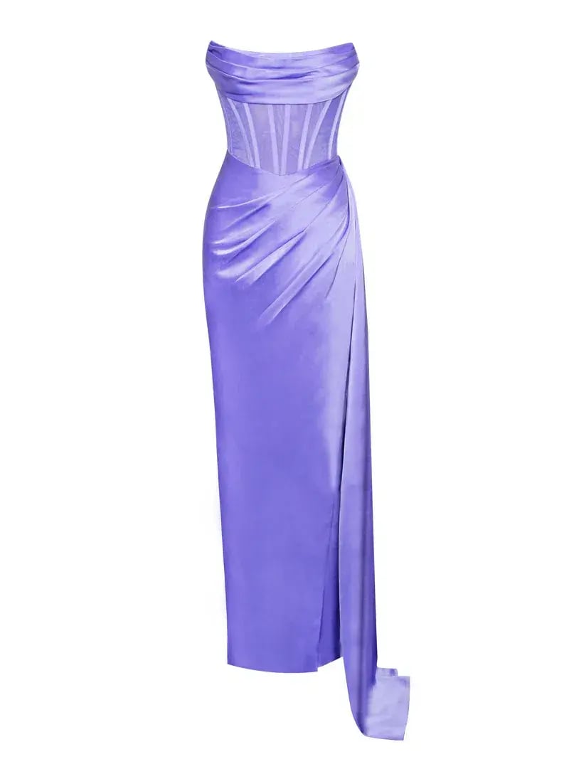 Miss Circle Prisa Very Peri High Slit Satin Corset Gown Purple Size 8/S photo 10