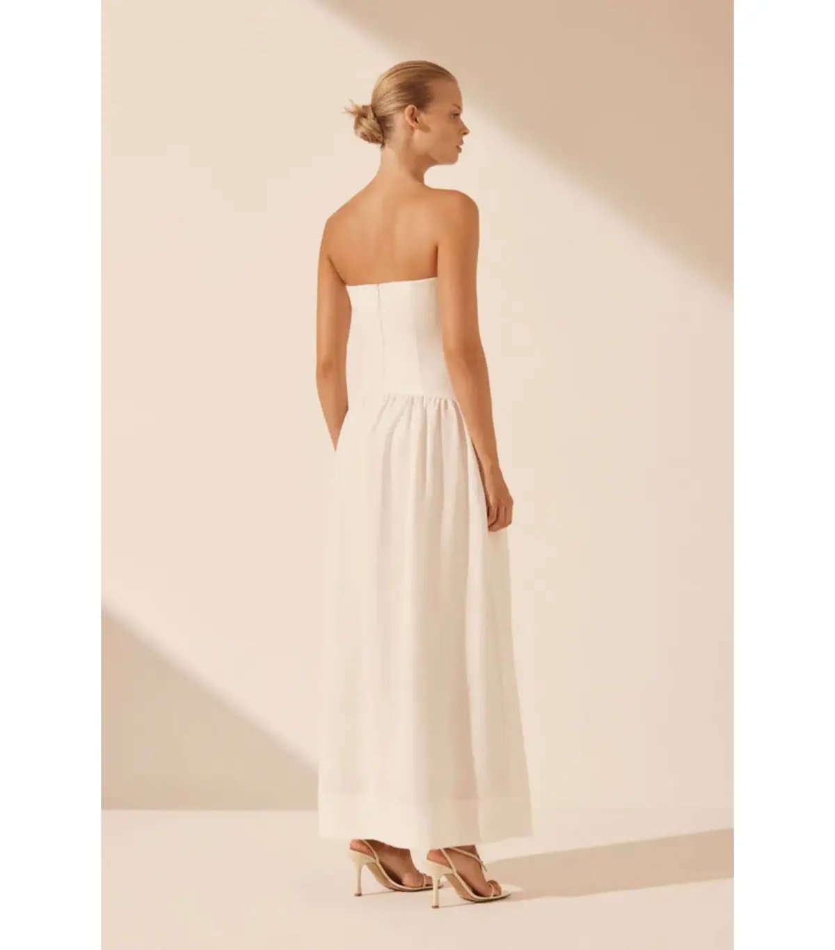 Shona Joy Blanc Linen Strapless Panelled Maxi Dress White Size AU 10 photo 4