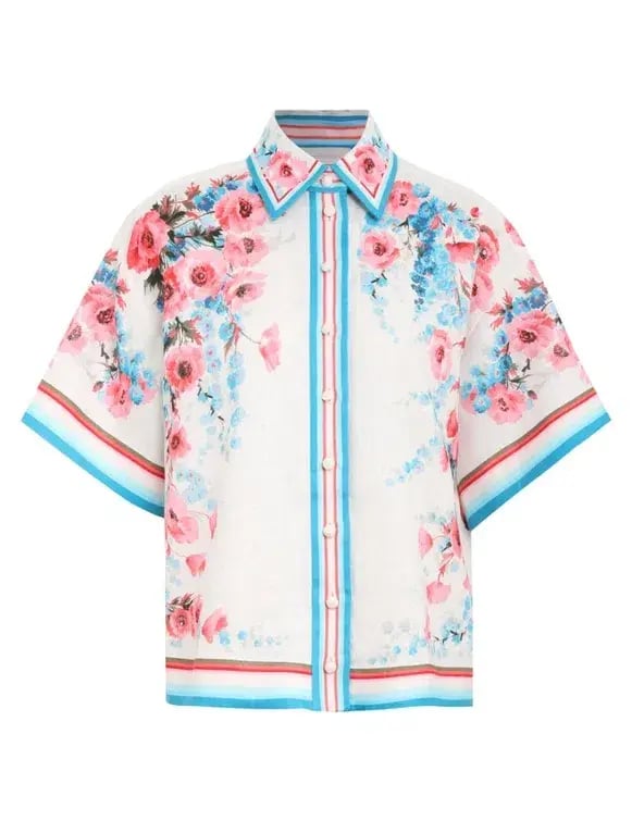 Zimmermann The Halcyon Oversized Shirt in Pink/Blue Floral Size 0/Au 8 photo 3