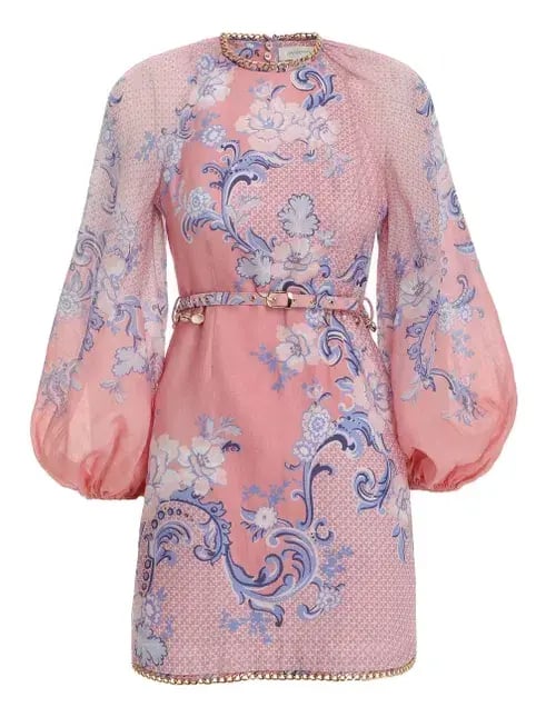 Zimmermann Postcard Mini Dress Swirl Floral Coral Size 1/Au 10 photo 4