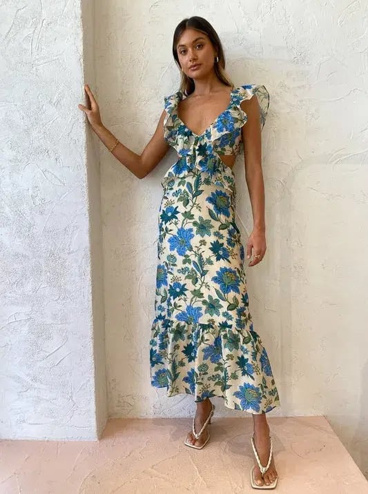 Sir the Label Celia Frill Midi Dress Marguerite Floral Print Size 2 / AU 10 photo 2