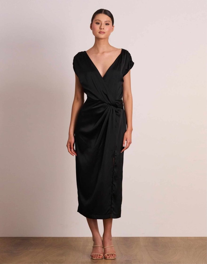 Pasduchas Luminous Wrap Midi Dress, Black photo 4
