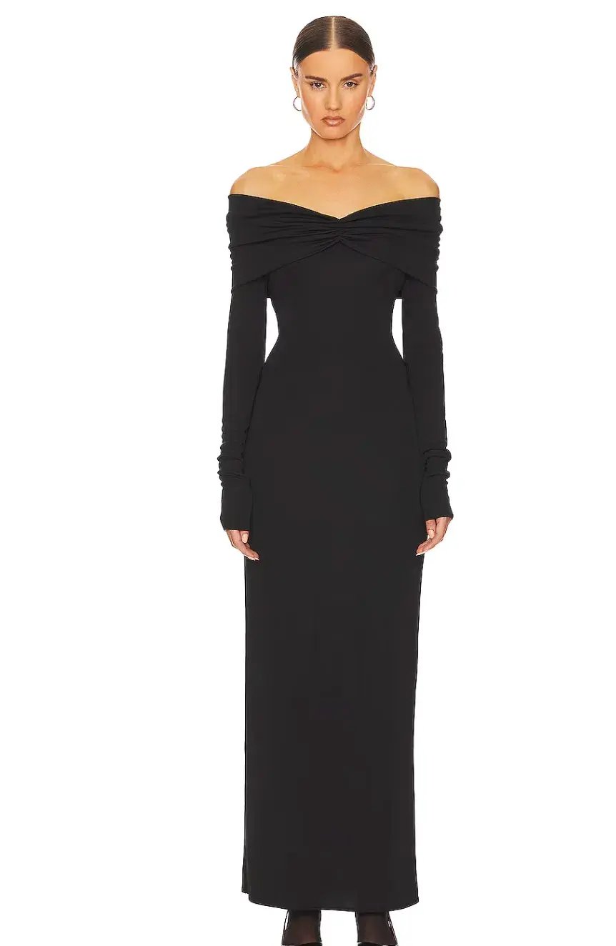 Helsa Matte Jersey Off Shoulder Maxi Dress Black Size 8 photo 3