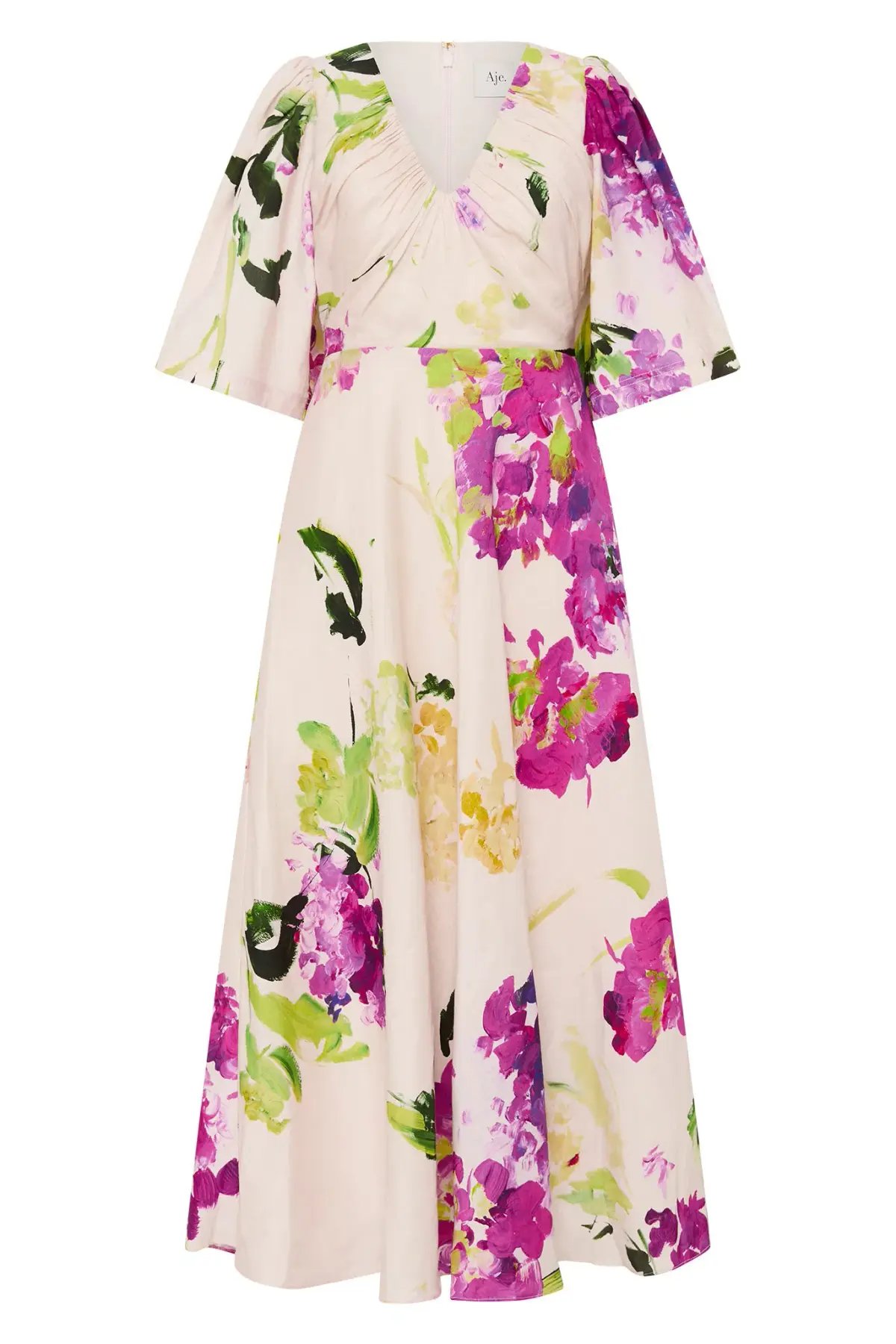 Aje Gilda Bell Sleeve Midi Dress Wild Hydrangea Size 10 photo 4