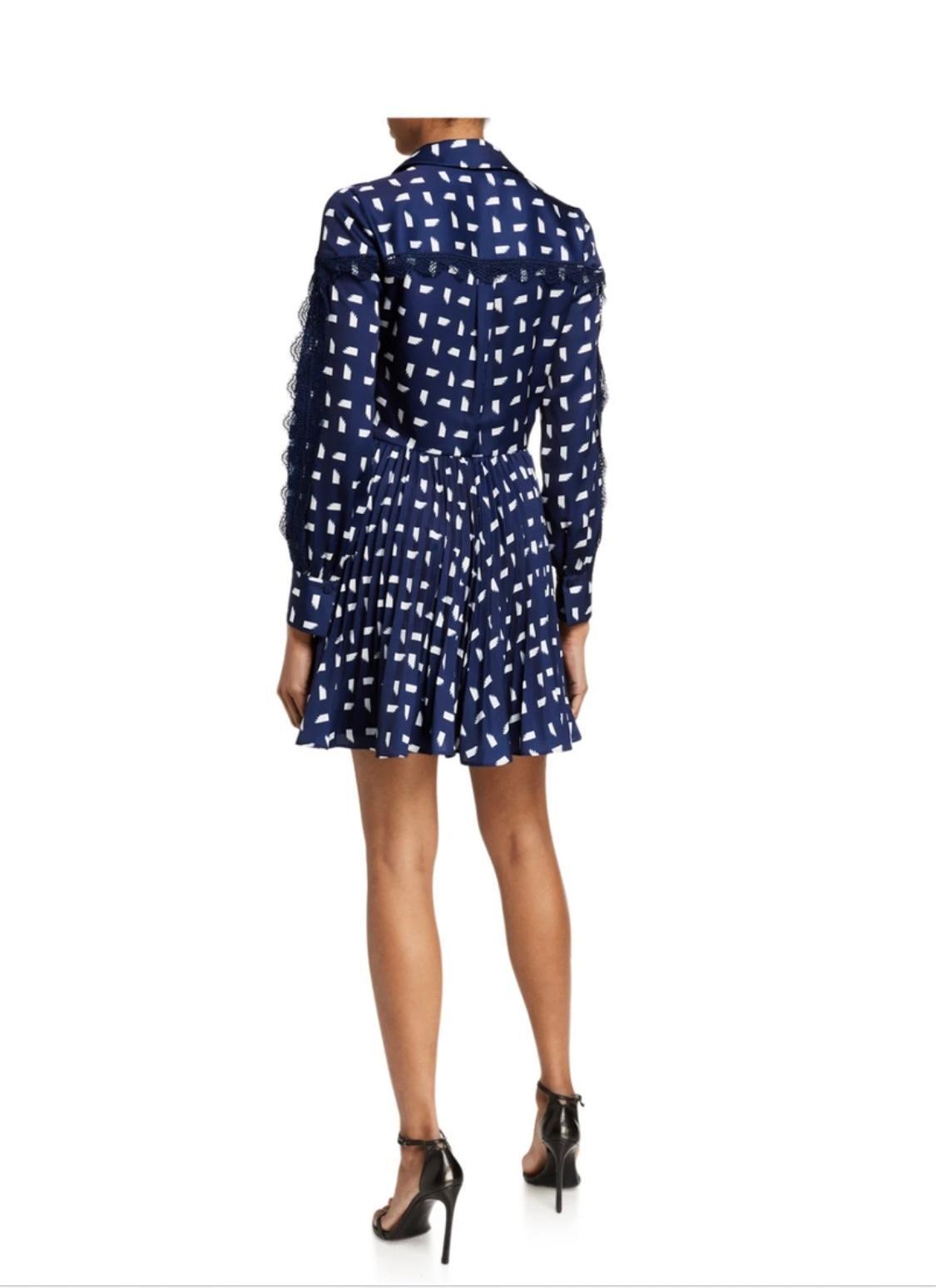 Self Portrait Sail Print Lace Trim Mini Dress navy Size 12 photo 4