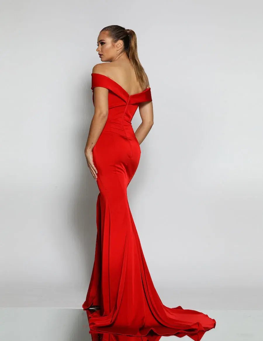 J'Adore Eva JX003 Off Shoulder Gown Red Size 14 photo 2