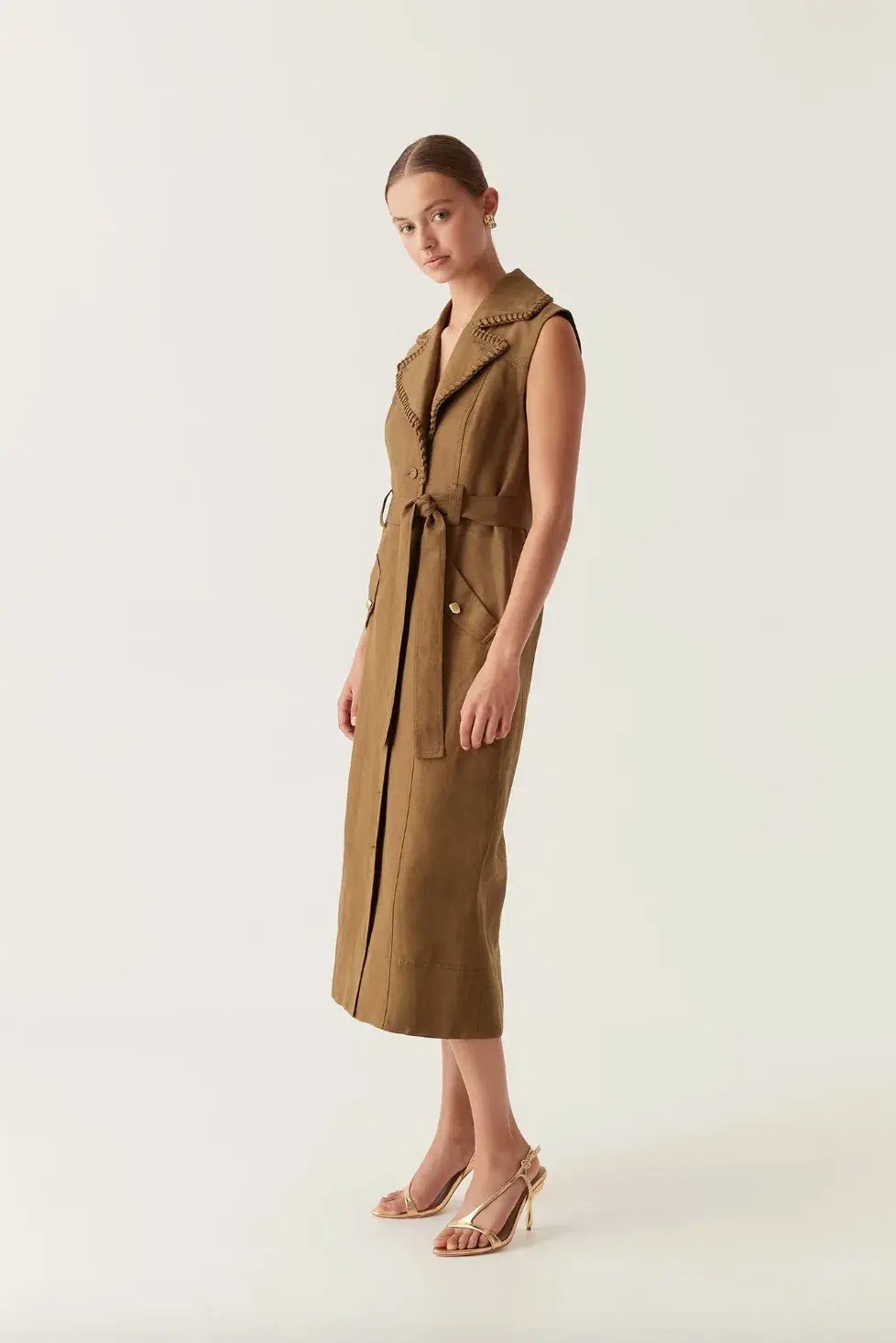 Aje Encompass Utility Midi Dress in Deep Olive Size 8 photo 2