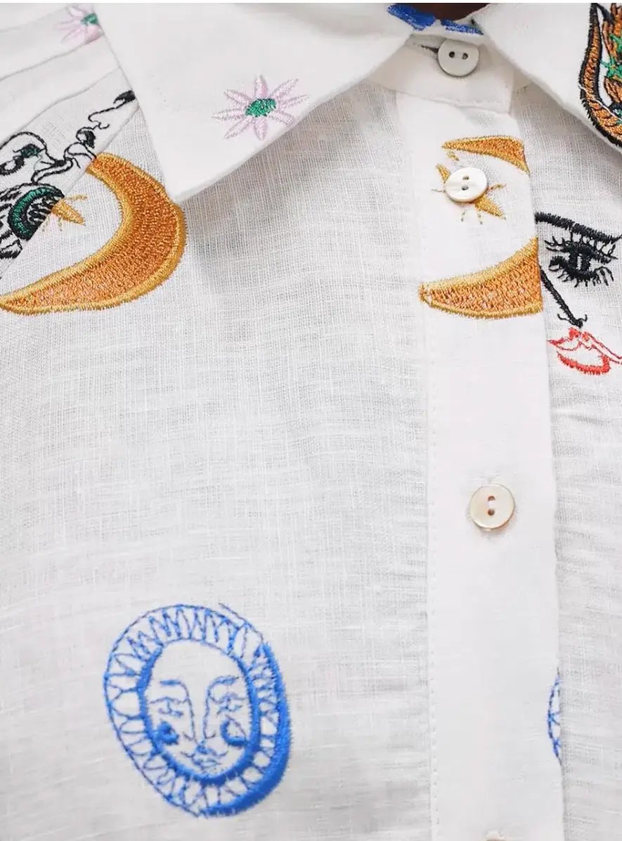Alemais Soleil Embroidered Linen Shirtdress Print Size 12 photo 6