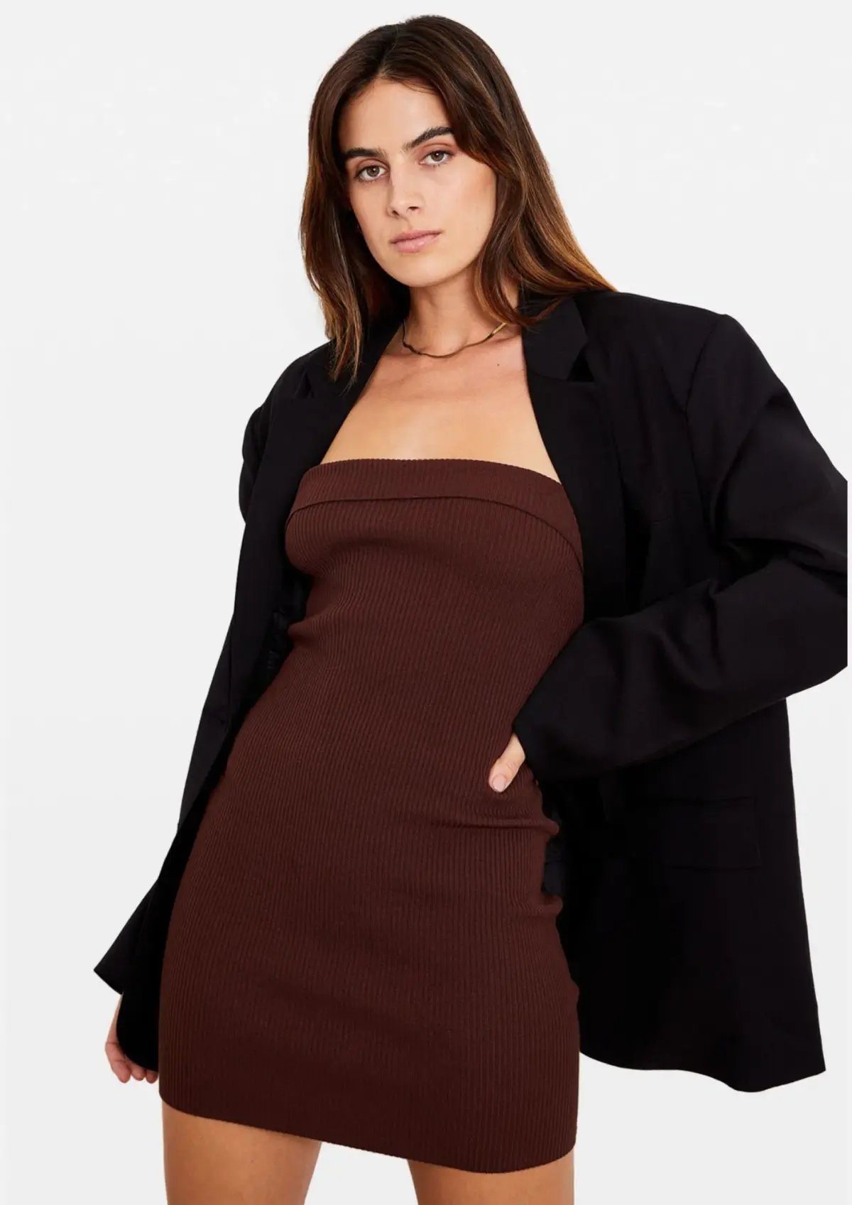 Tuchuzy Ribbed Tube Mini Dress Brown Size XS / AU 6 photo 3