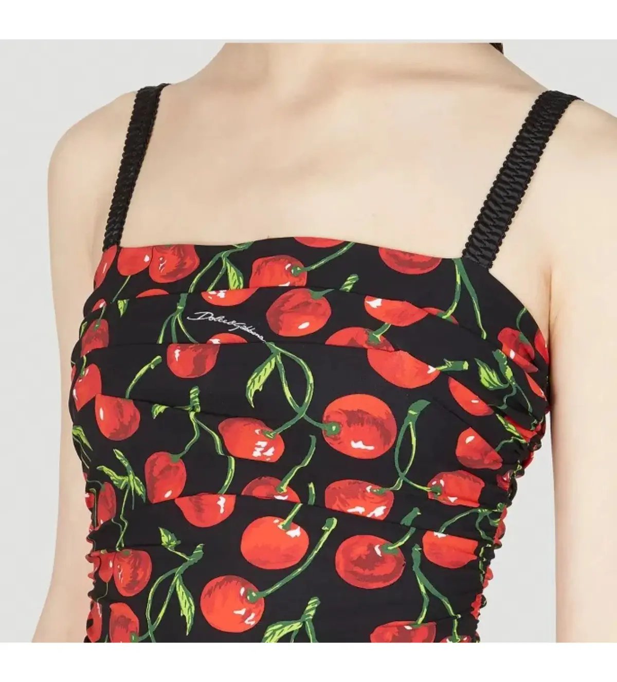 Dolce & Gabbana Cherry-Print Ruched Midi Dress Black Size AU 10 photo 4