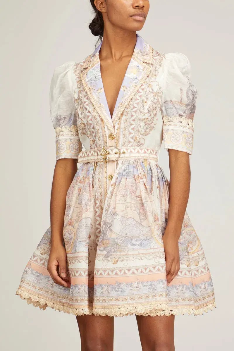 Zimmermann High Tide Mini Shirt Dress Odyssey Print Size 0 / Au 8 photo 2