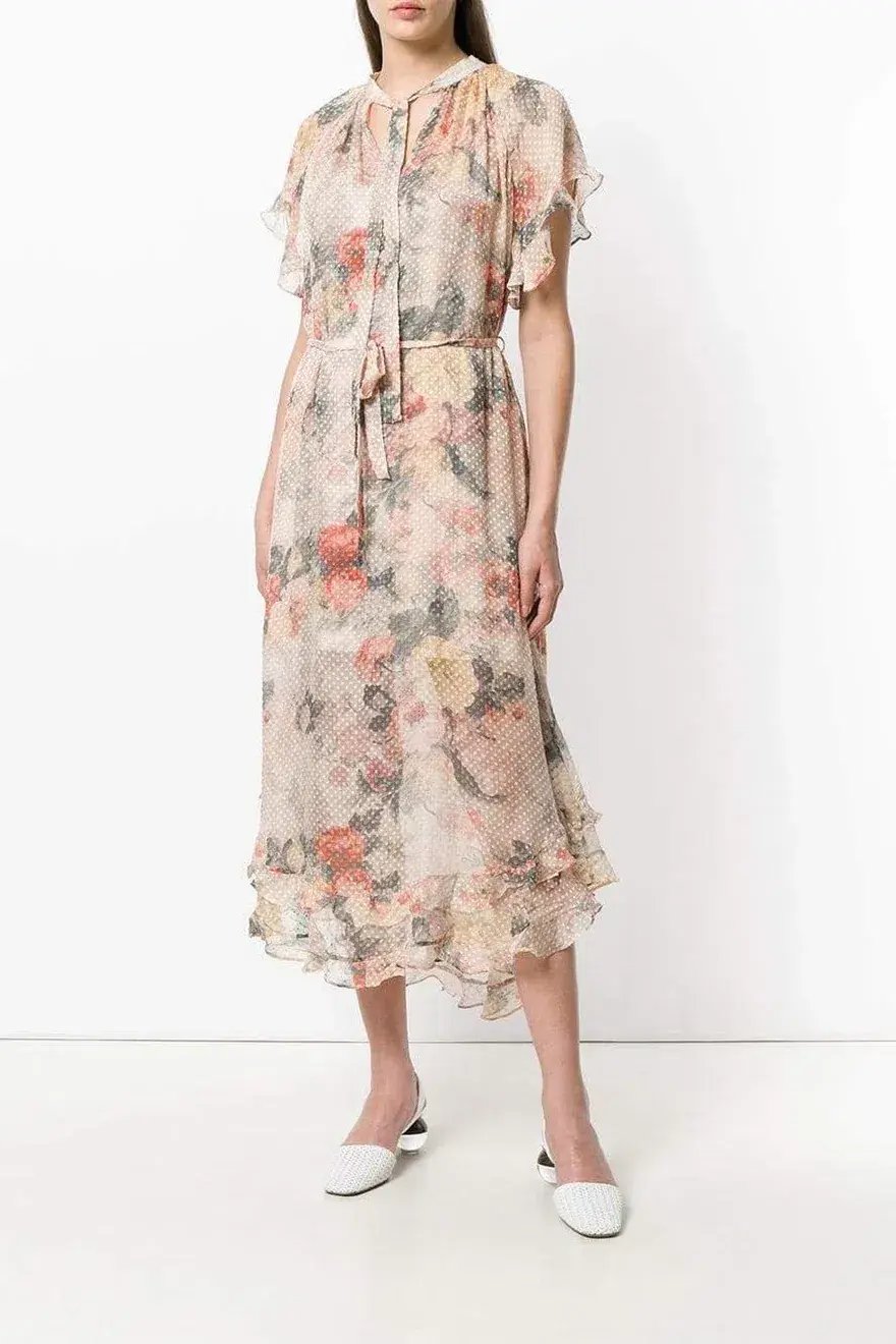 Zimmermann Radiate Cascade Frill Swing Silk Ruffle Midi Dress Floral Size 1 / 10 AU photo 2
