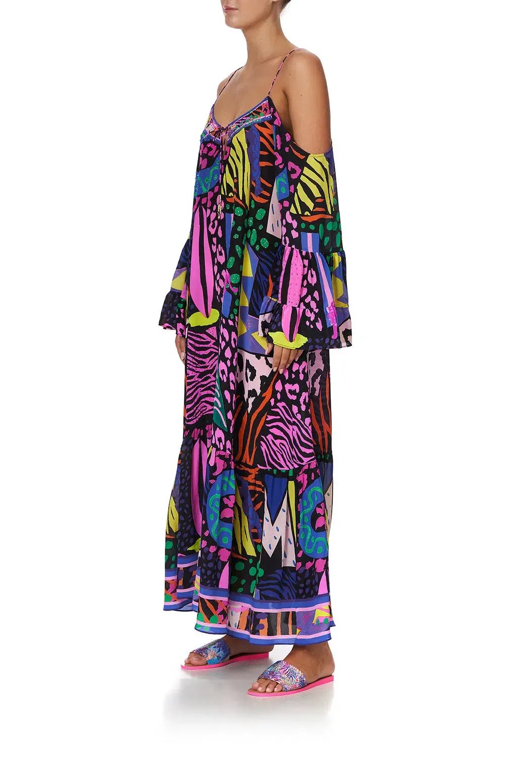 Camilla Drop Shoulder Shoestring Strap Long Sleeve Dress in Fair Ladys Dinkum One Size photo 2