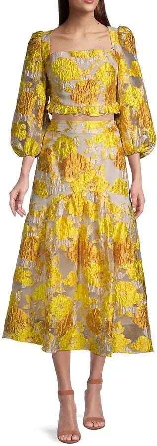 Elliatt Prowess Cropped Ruffle Top and High Rise Skirt Set Yellow Size 8 photo 4