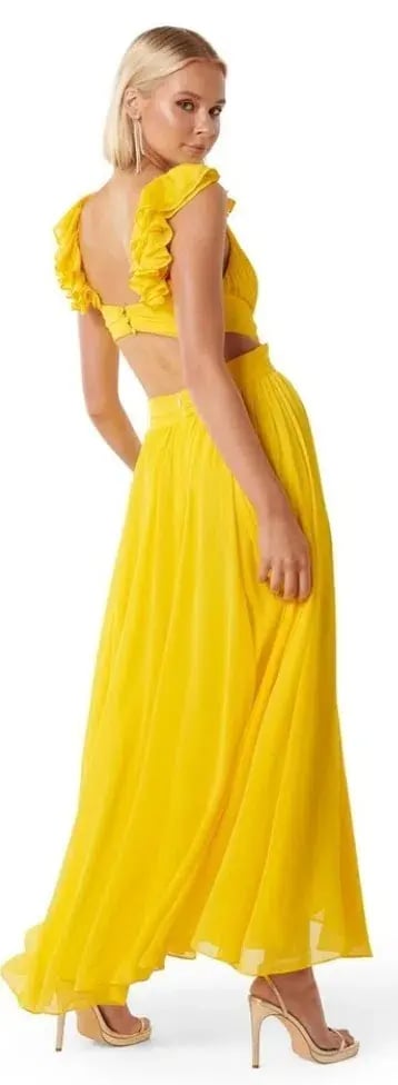 Forever New Selena Ruffle Shoulder Maxi in Yellow Size 10 photo 2