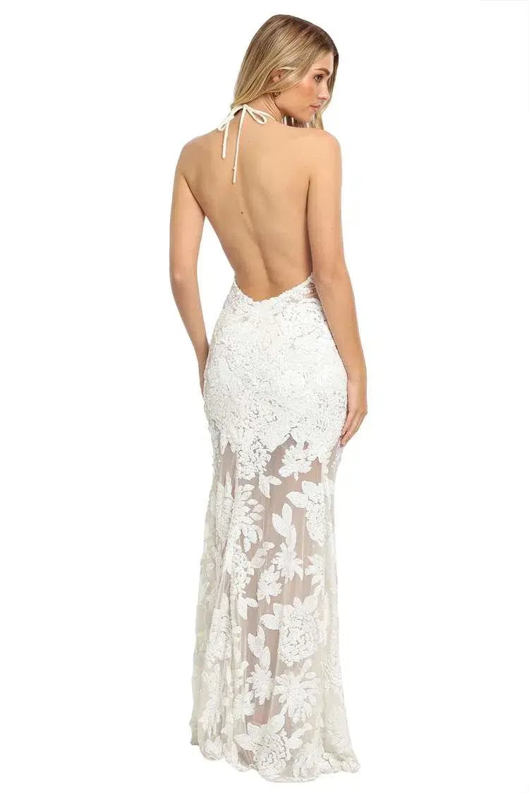 Ae'lkemi Floral Sequin Backless Dress White Size 10 photo 3