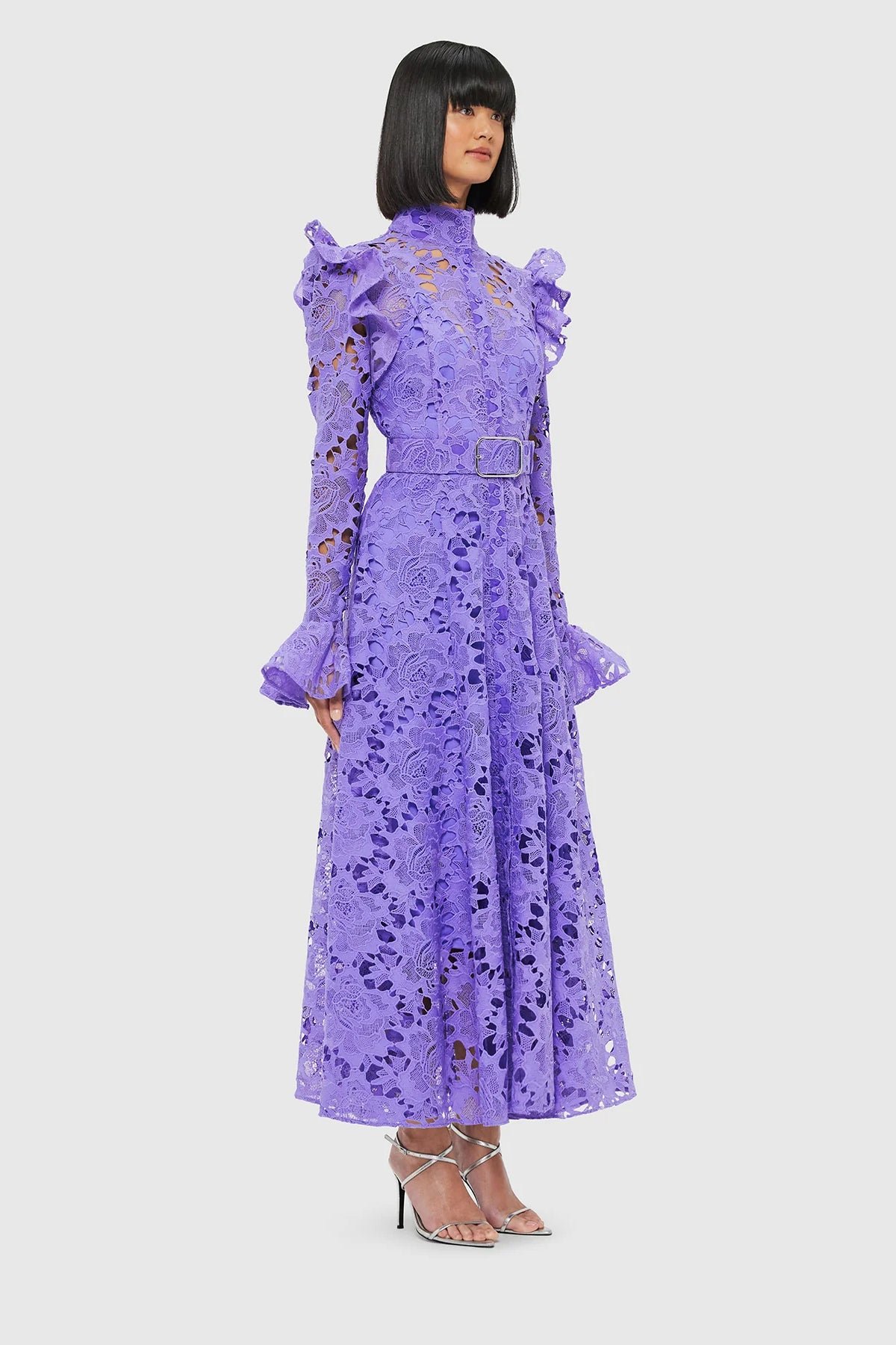 LEO LIN ALIYAH LACE BUTTERFLY SLEEVE MIDI DRESS - LAVENDER photo 4