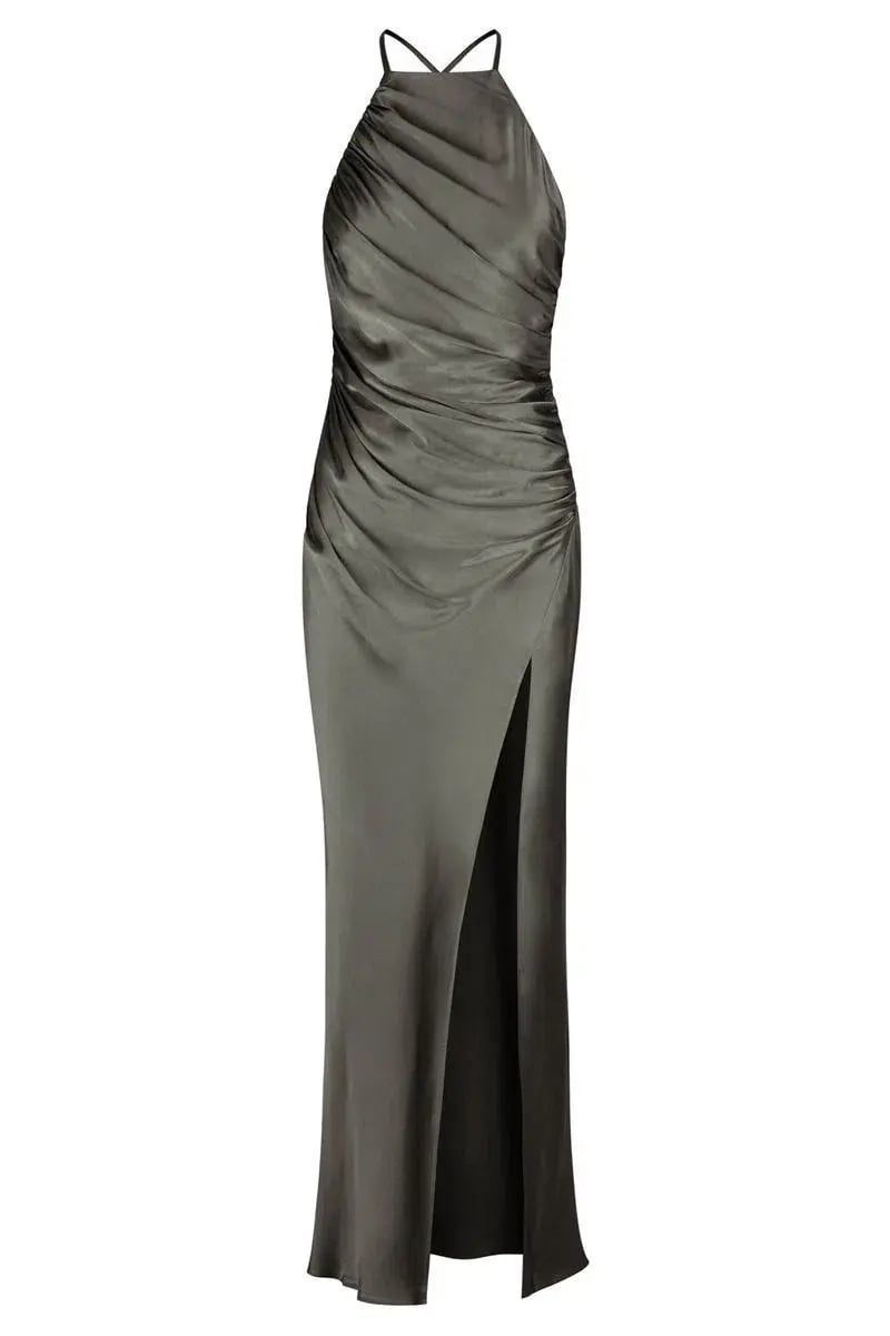 Shona Joy La Lune Gathered Square Neck Bias Midi Dress Olive Size 10 photo 3
