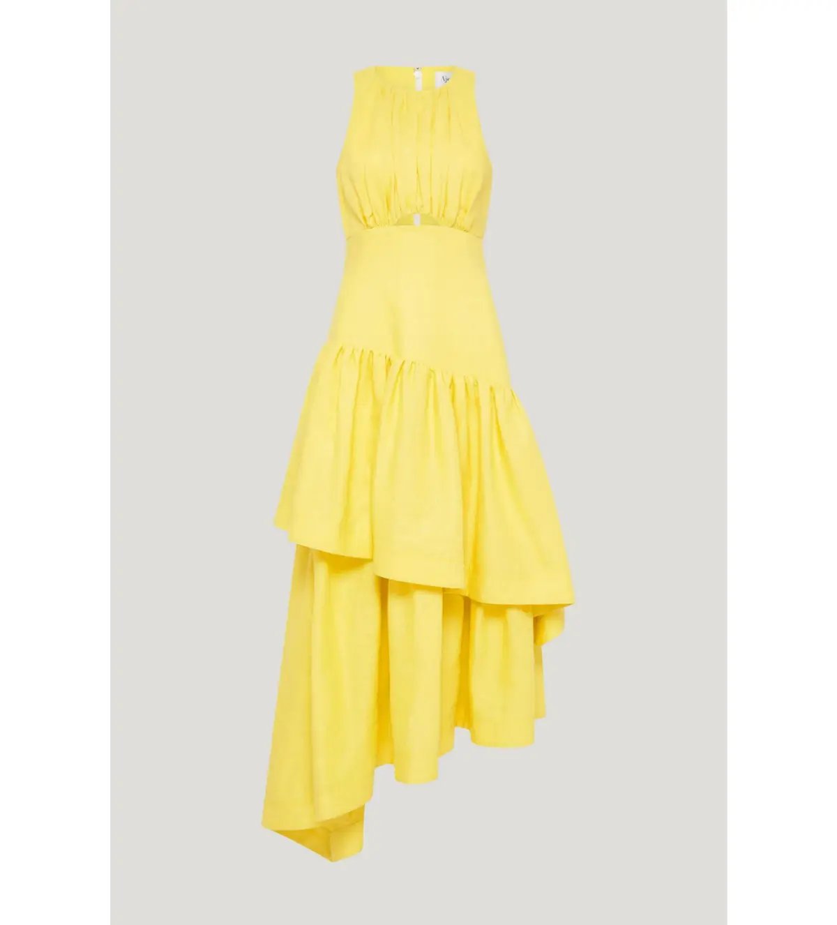Aje Caliente Cut out Tiered Midi Dress Yellow Size 8 photo 2