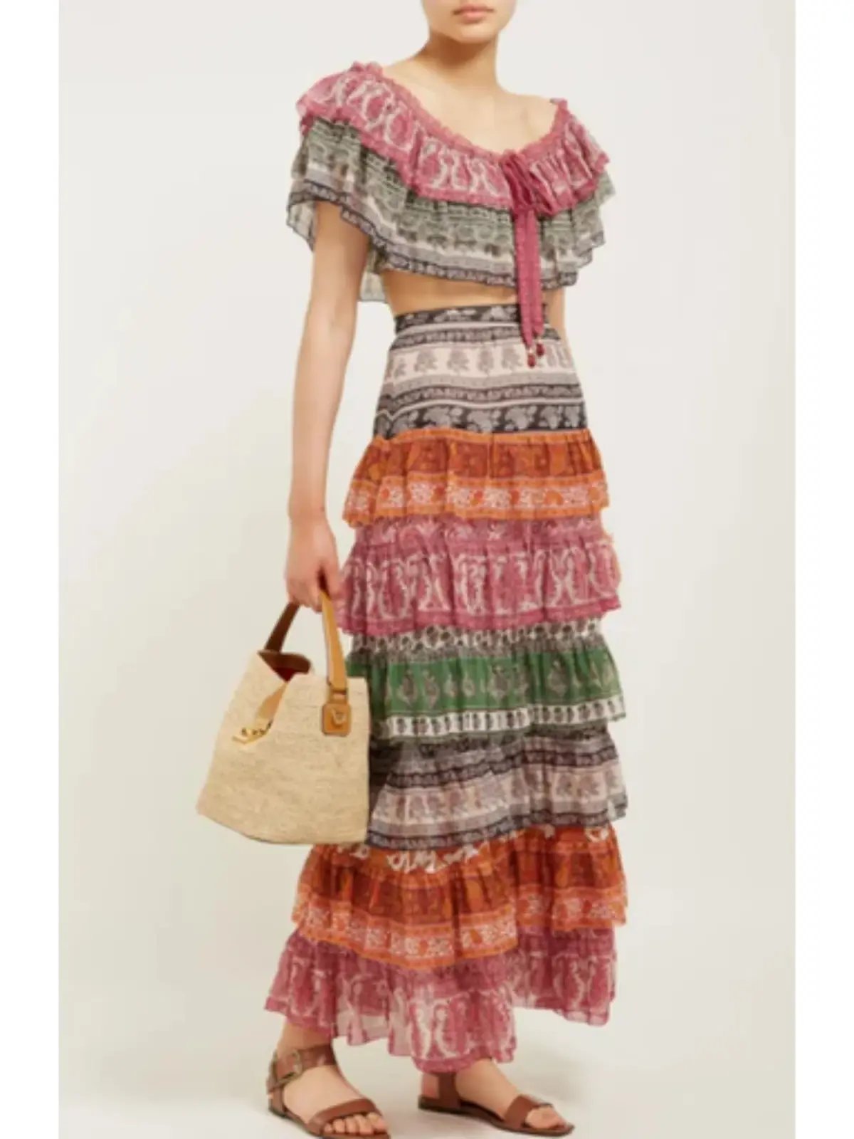 Zimmermann Amari Tiered Crop and Maxi Skirt Set Multi Size 1 / AU 10 photo 2
