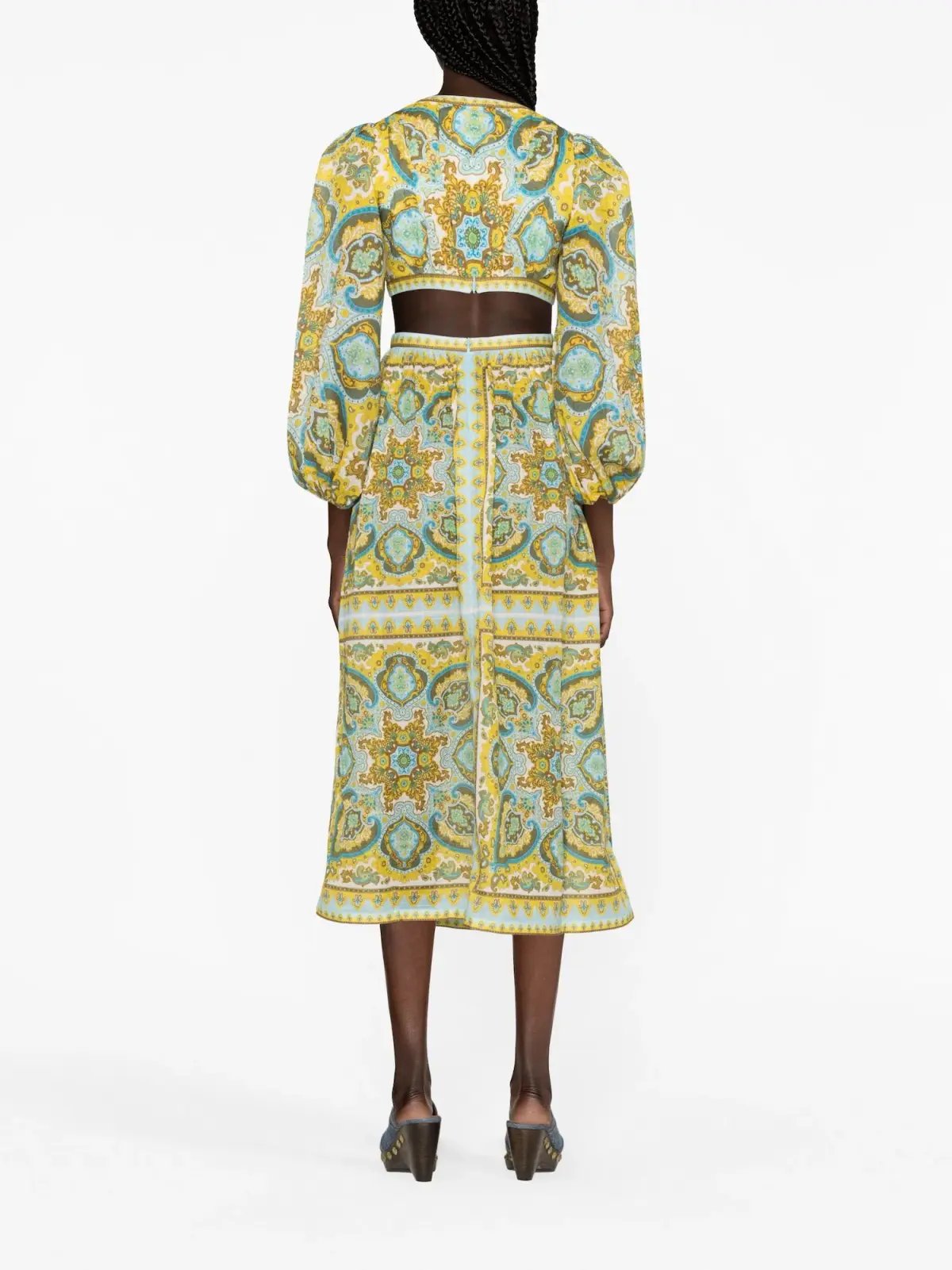 Zimmermann Halcyon Tie Front Midi Dress Blue/Yellow Paisley Size 1 / AU 10 photo 3