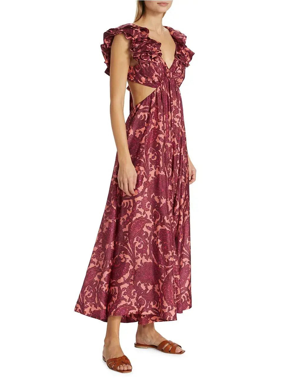 Zimmermann Tiggy Cutout Ruffled Silk Midi Dress Paisley-Print Size 1 / AU 10 photo 3