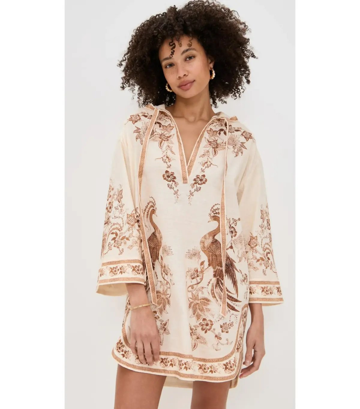 Zimmermann Ascension Tunic Mini Dress Cream Tan Floral Size 1 / AU 10 photo 2
