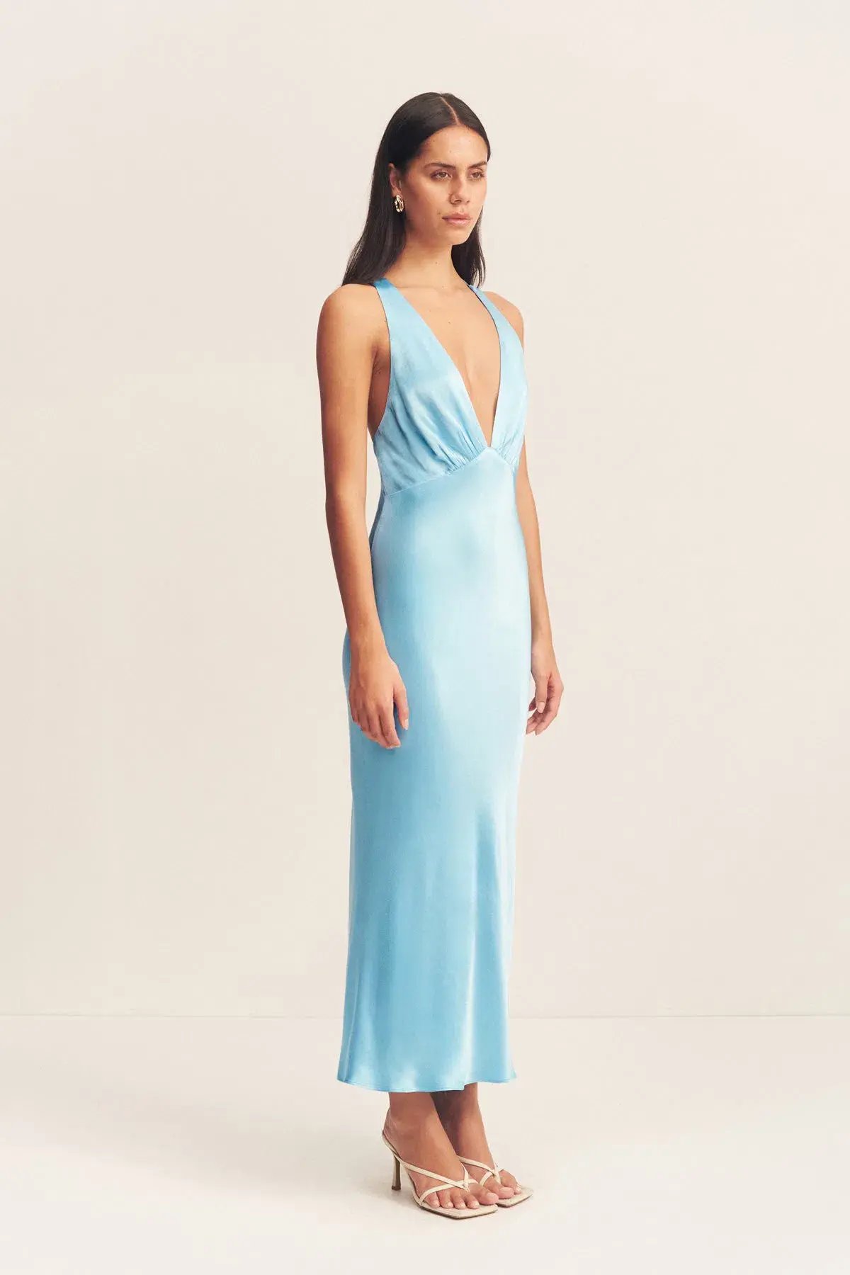 Shona Joy La Lune Plunged Cross Back Midi Dress in Iceberg Blue Size 8 photo 2