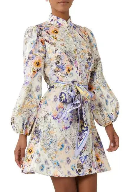 Zimmermann The Tama Belted Mini Dress in Diamond Splice Floral Size 0P / AU 6P photo 2