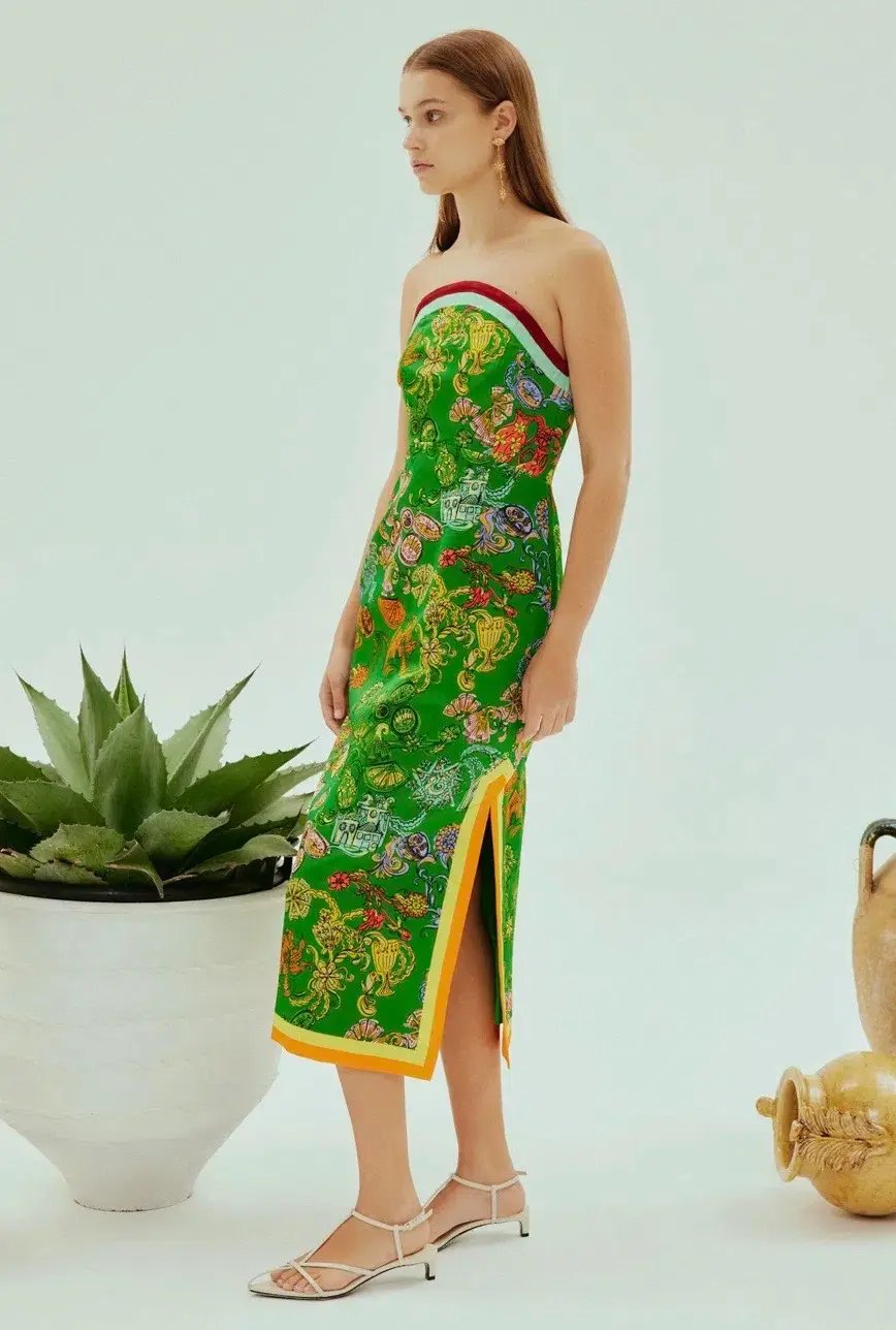 ALEMAIS FIESTA BODICE MIDI DRESS GREEN MULTI SIZE 8 photo 3
