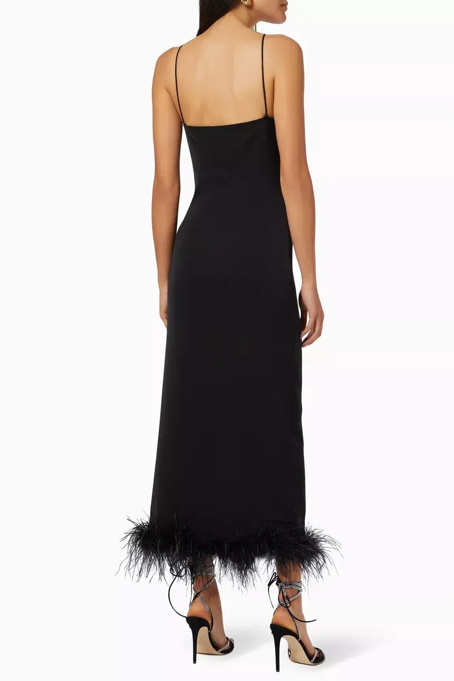 De La Vali Dress With Feathers Midi Dress in Black Size 8 photo 3