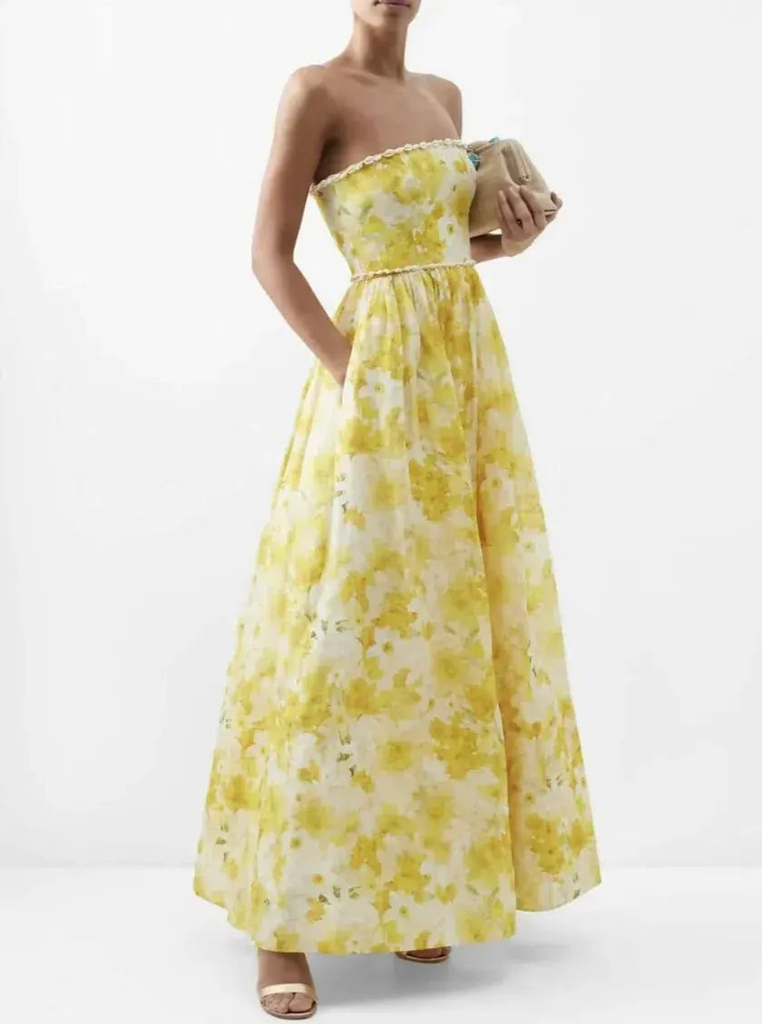 Zimmermann Wonderland Shell Embellished Silk Blend Gown Yellow Size 3 / AU 14 photo 4