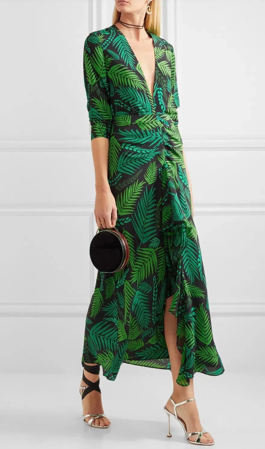 Rixo 'Rose'  open back ruffled, green printed silk georgette maxi dress size Small AU10 photo 2