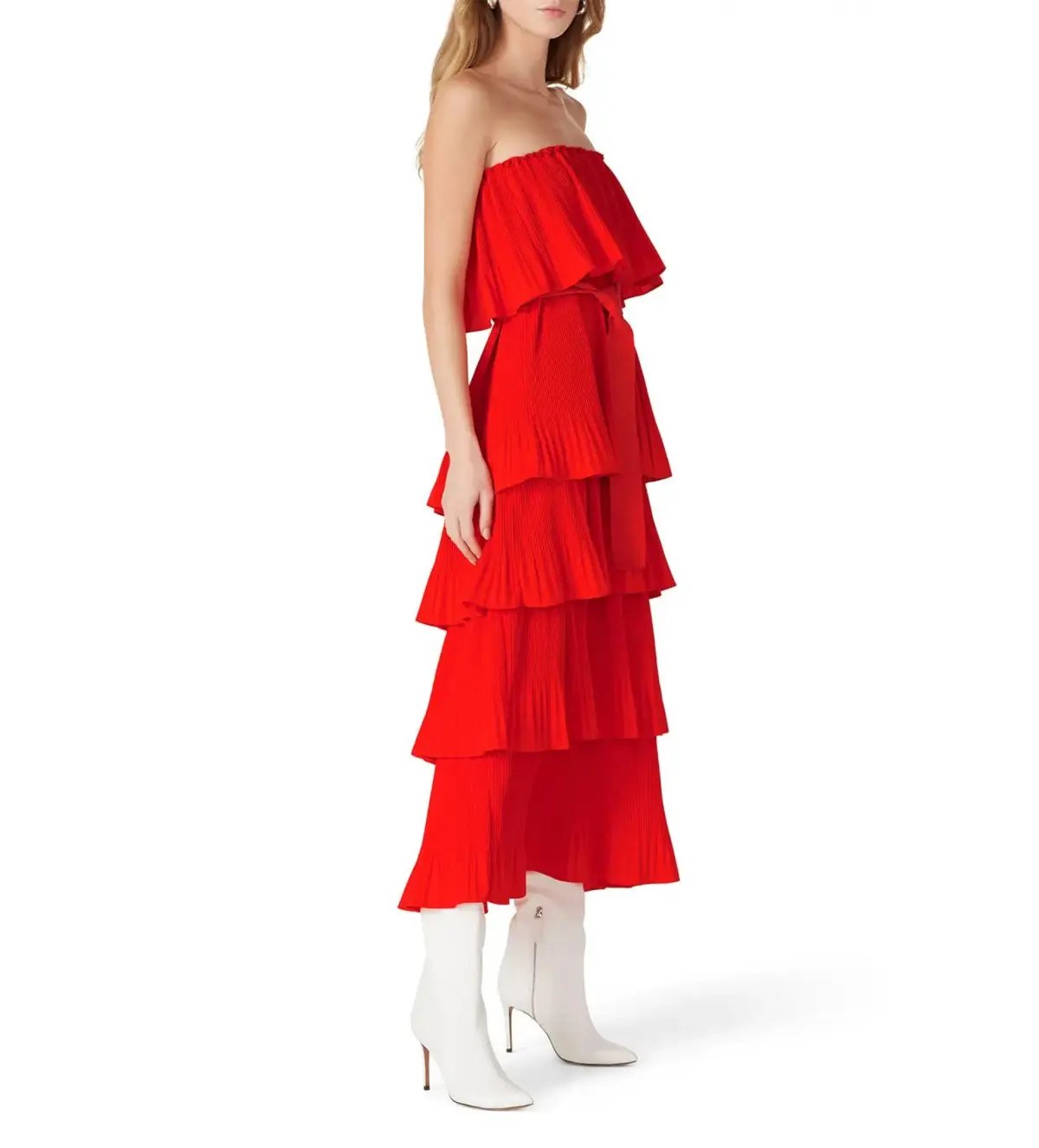 Essentiel Antwerp Valentina Ruffled Midi Dress Berry Red Size AU 10 photo 3