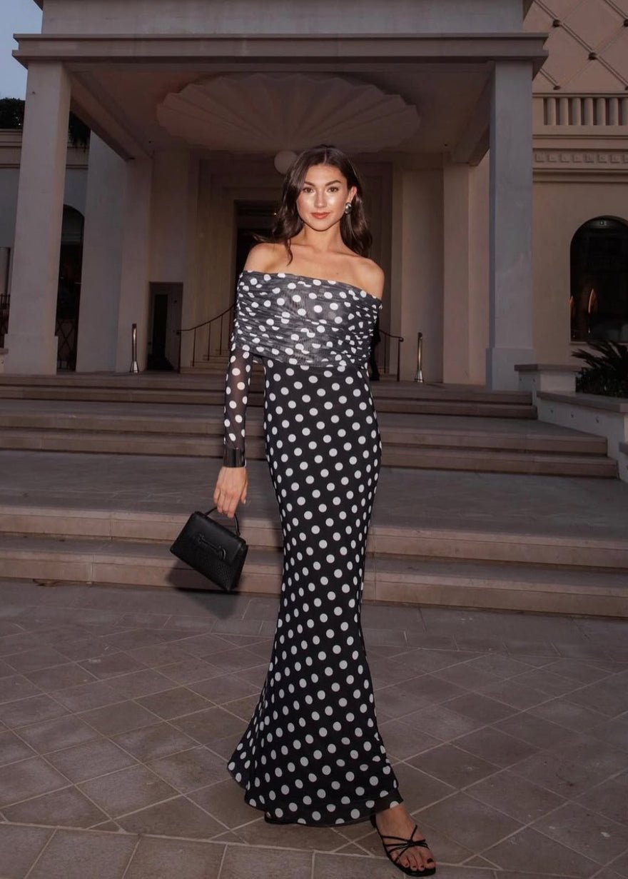 AFRM Thelma Dress In Diagonal Dot, Black photo 2