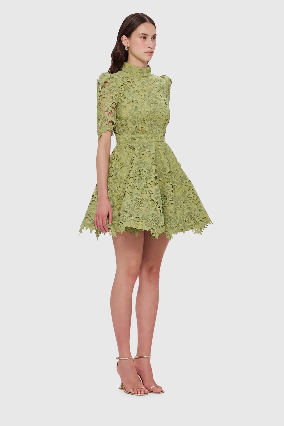 LEO LIN ELISE LACE SHORT SLEEVE MINI DRESS - OLIVE photo 4