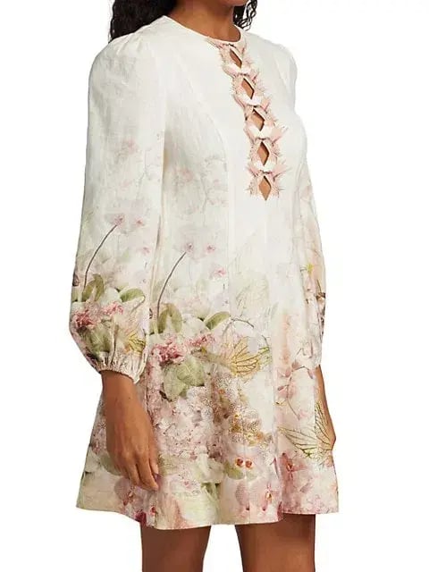 Zimmermann Dancer Hummingbird Mini Dress Alabaster Garden Floral Size 2/Au 12 photo 2