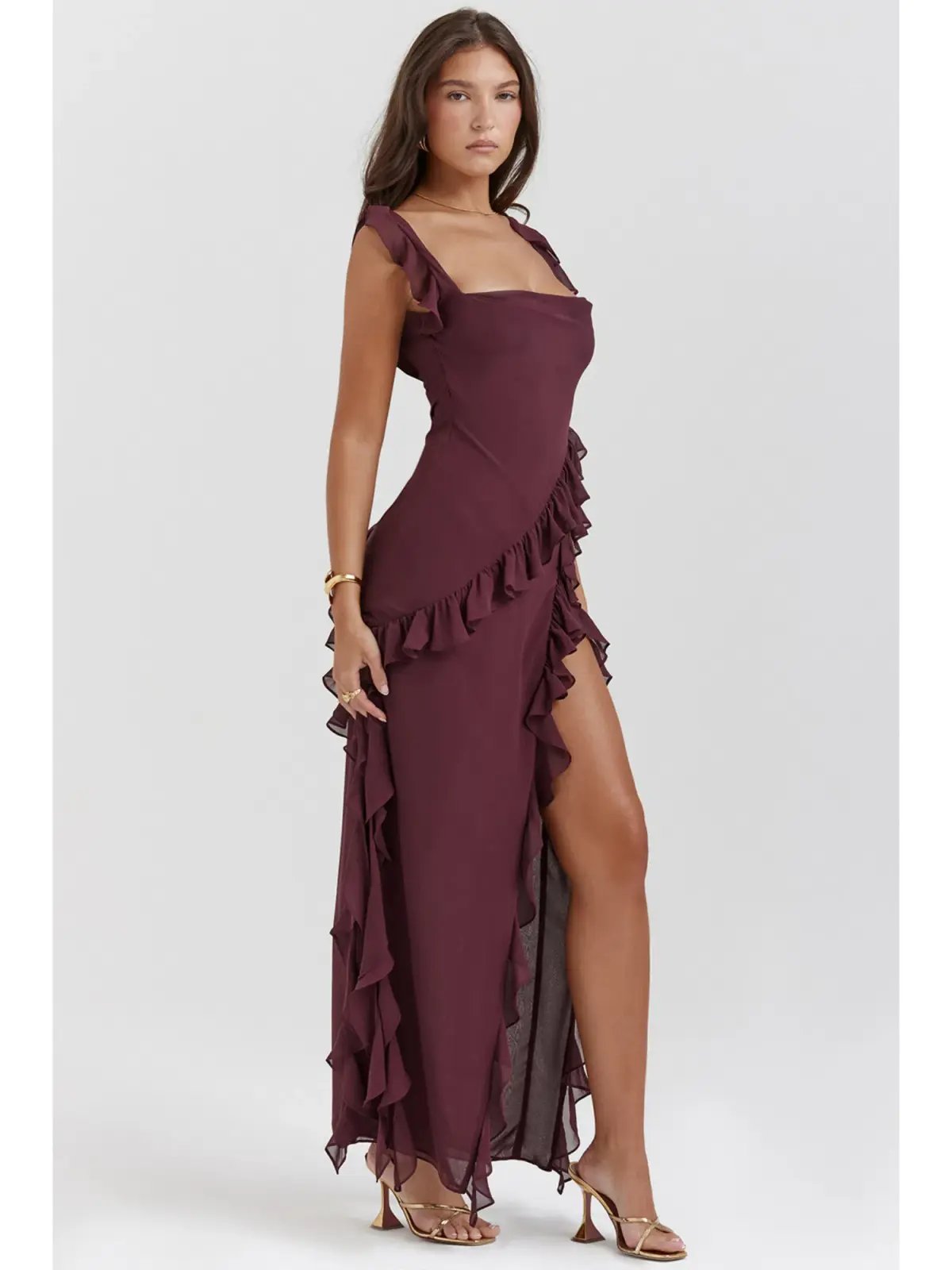 House Of Cb Ariela Ruffle Maxi Dress Mulberry Size S / AU 8 photo 3