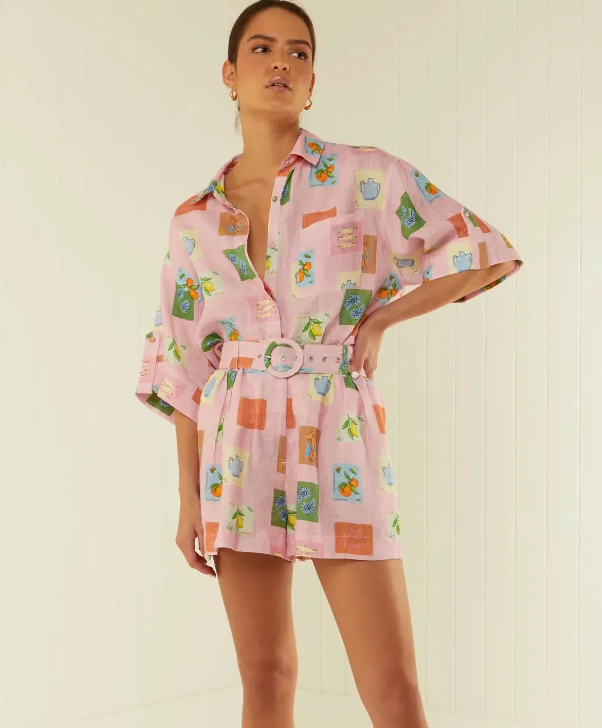 Palm Noosa Mirage Shirt & Rummy Short Set Pink Emblem Size 10 photo 4