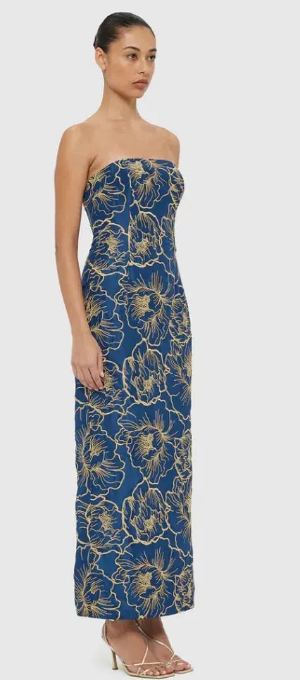 Leo Lin Rayna Bustier Maxi Dress Marine Blue Size 6 photo 3