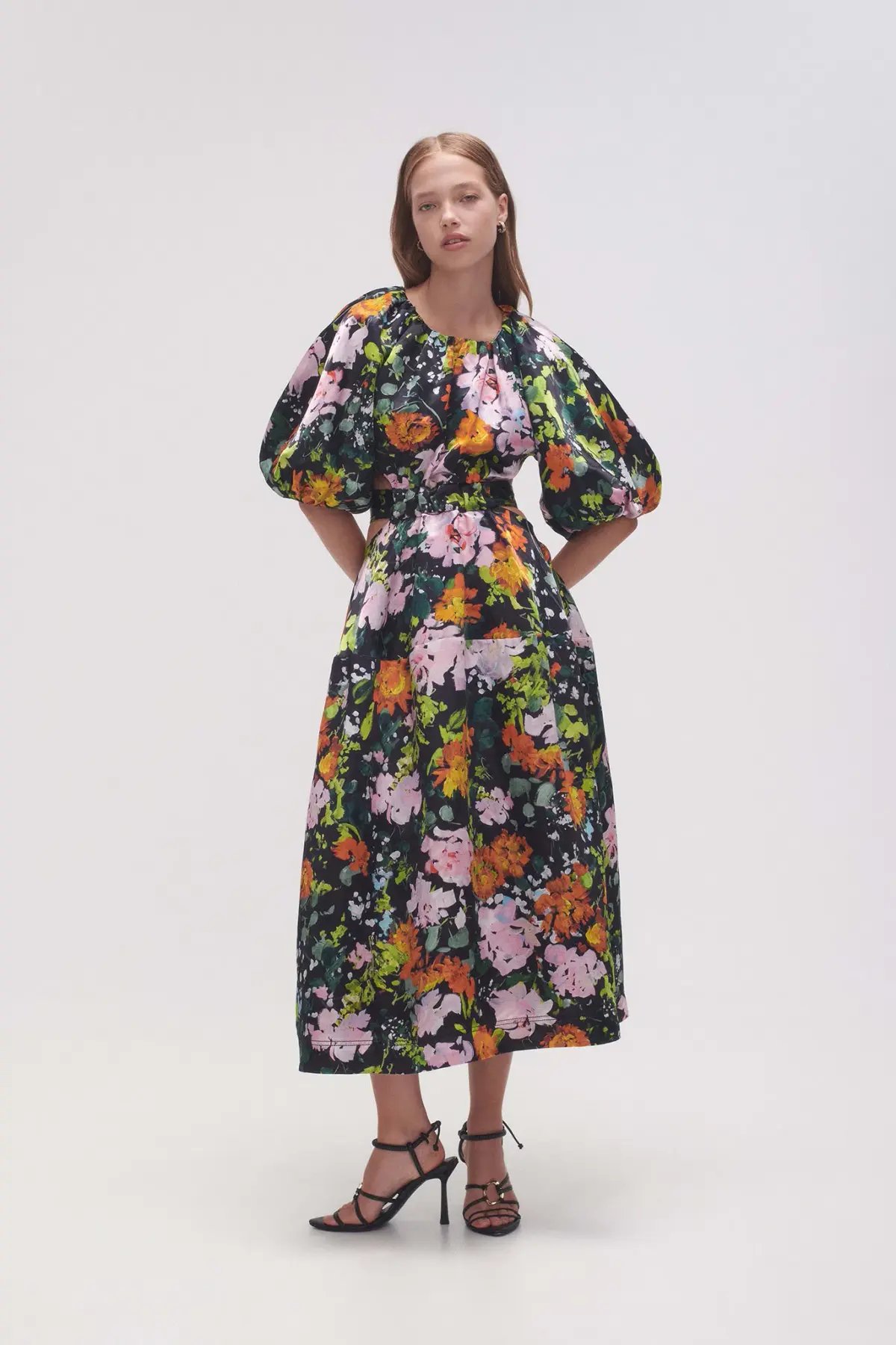 Aje Mimosa Cut Out Midi Dress Midnight Floral  Size 12 photo 2