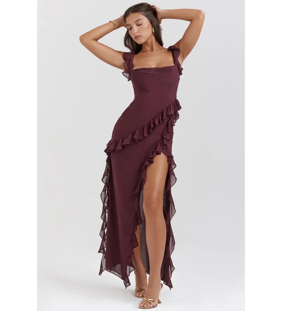 House of CB Ariela Ruffle Maxi Dress Mulberry Size 6/XS photo 5