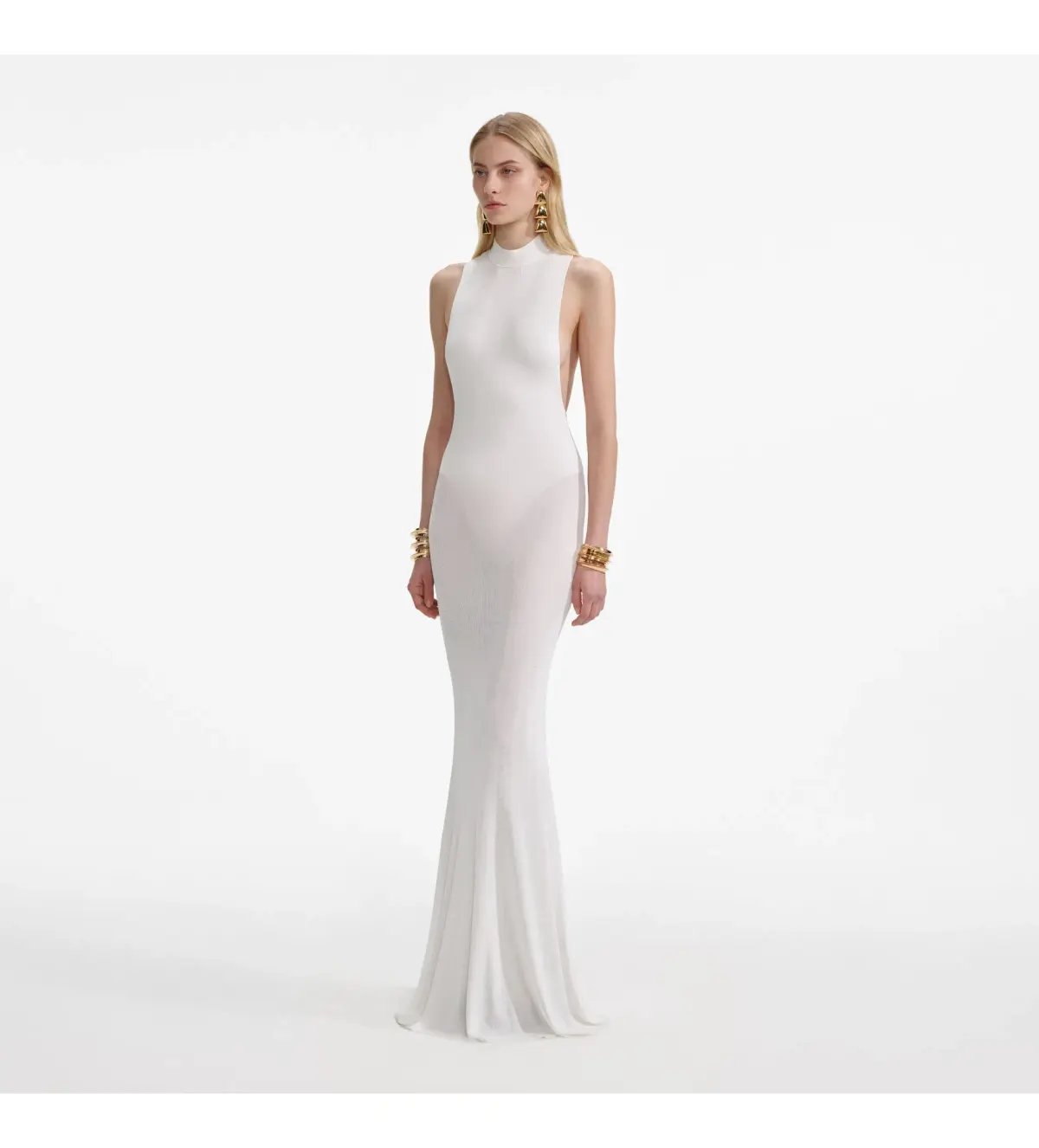 Selft Portrait Racer Back Viscose Knit  in White Maxi Dress Size 6 photo 2