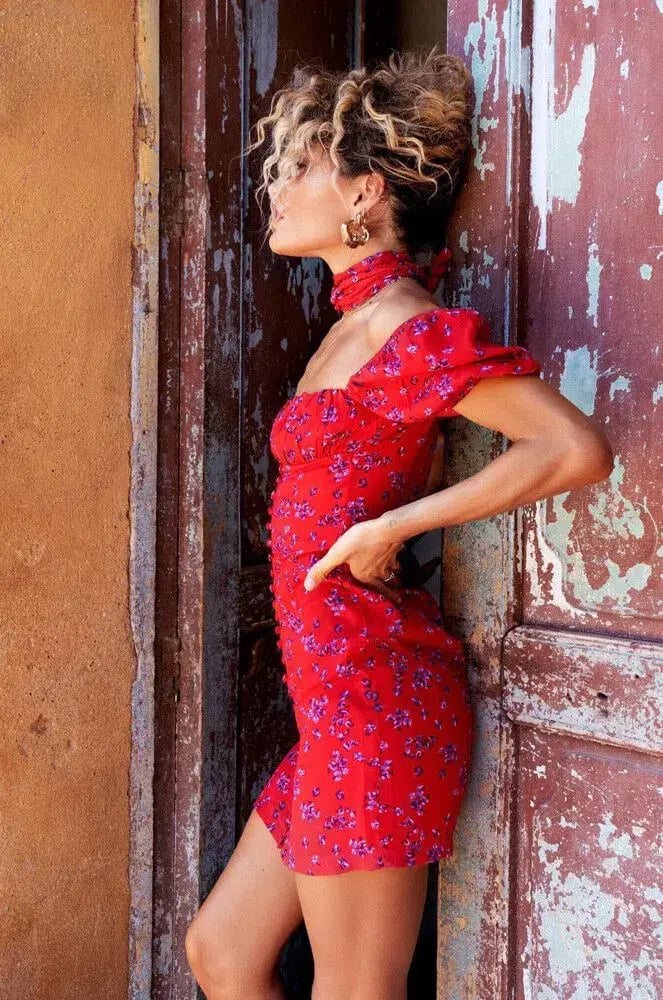 Rat & Boa Bambi Dress Red/Floral Size M/Au 10 photo 2