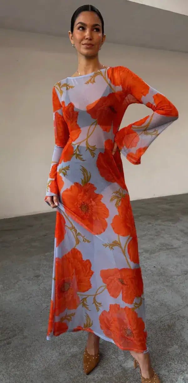 Never Fully Dressed Blue Poppy Aria Mesh Maxi Dress Size AU 12 photo 3