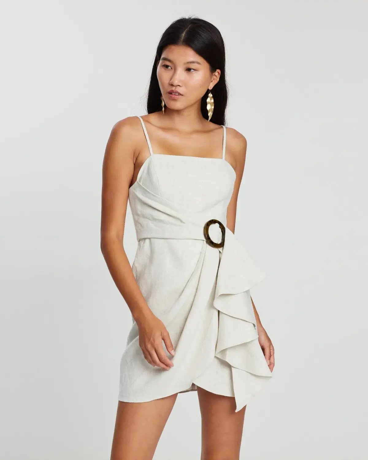 Shona Joy Aluaro Draped Mini Dress Stone Beige Size 8 photo 2