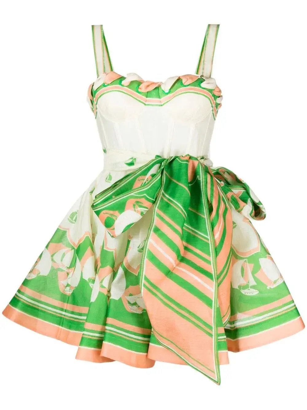Zimmermann High Tide Eyelet Mini Dress in Green Sailboats Size 8 photo 4