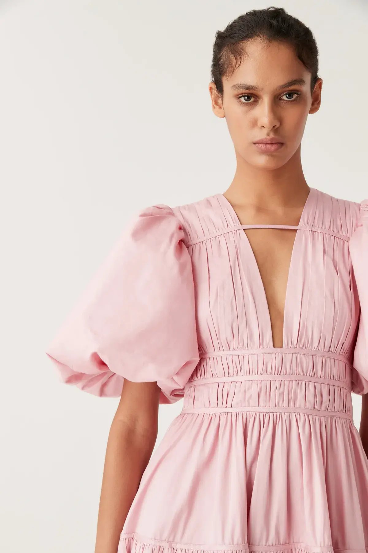 Aje Fallingwater Ruched Midi Dress in Chalk Pink Size AU 14 photo 3